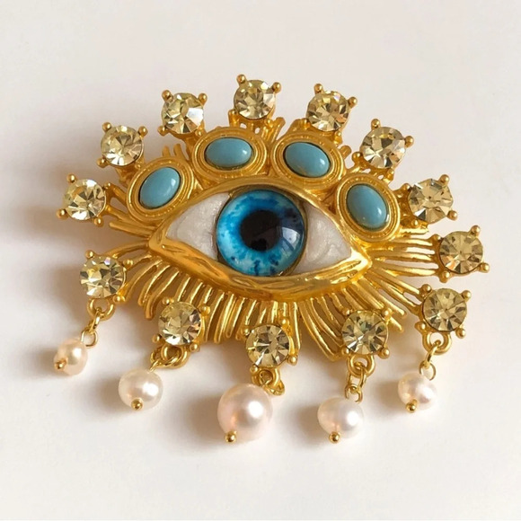 Blue Eyes Pearl Baroque Embellished Brooch - Picture 4 of 15